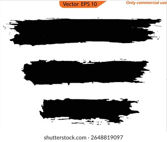 Línea recta de trazos de pincel de Vector: rayas negras dibujadas a mano, manchas de grunge, juego de pinceladas de caligrafía asiática, paquete de cajas de texto de rectángulo incompleto