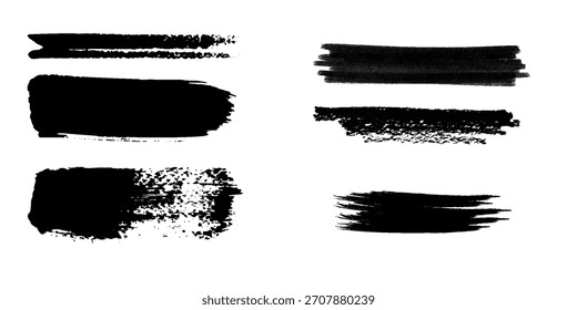 Trazos de pincel de Vector en línea recta. Mano negra dibujado rayas frotis. Pinceladas de caligrafía china o japonesa. Textura gruesa gruesa de la línea de pintura del grunge áspero. grunge moderno