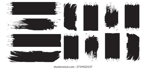 Trazos de pincel de Vector en línea recta. Vector grunge pinceladas textura áspero rasguños negros para el Fondo de pantalla, Plantilla de salpicaduras de pintura, Anuncio de suciedad. Conjunto de salpicaduras de tinta, kit de pinceladas de pintura. 