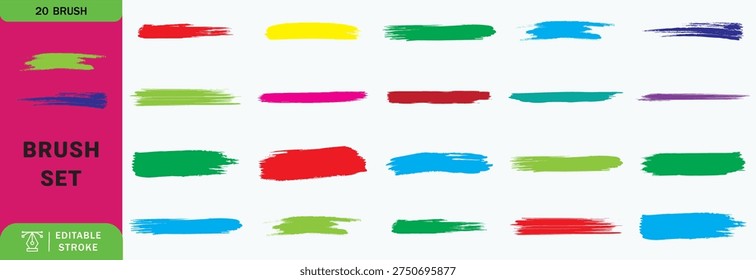 Straight line vector brush strokes. Color hand drawn stripes, smears. Paint roller line brushstrokes set. Rough grunge linocut stamp thick paint line textures. Grungy sketchy rectangle textboxes pack