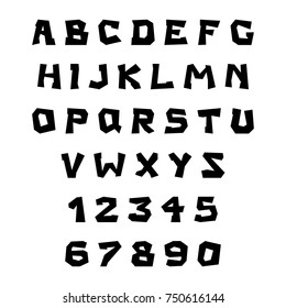 Straight lines comic graffiti font. Vector alphabet.