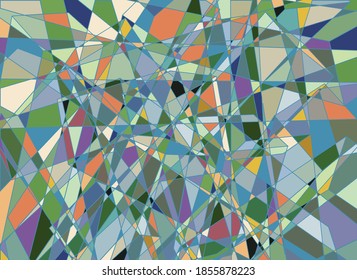 Straight lines crossing, leaving differently shaped 2D forms with random coloring