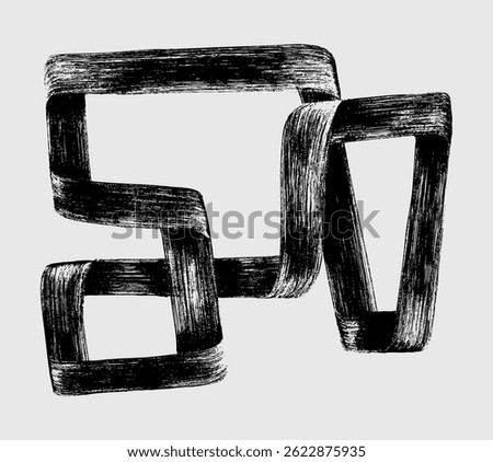 Straight lines drawn with a brush, irregular abstract shape, intersecting each other. One black continuous line. Vector dry brush stroke with spray texture. Abstract poster stipple, brush stroke.