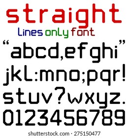 Straight Lines Font - Lower case alphabets, numerals and punctuation characters in chunky black retro font using straight lines only. No curved lines or corners. Upper case (ID:275150471).