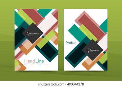 Straight lines geometric business report templates. Vector abstract background set