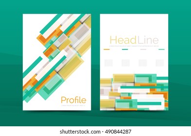 Straight lines geometric business report templates. Vector abstract background set
