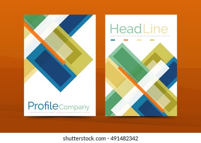 Straight lines geometric business report templates. Vector abstract background set
