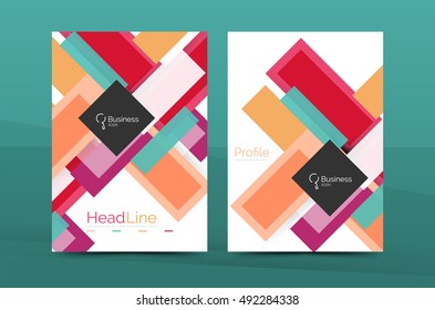 Straight lines geometric business report templates. Vector abstract background set