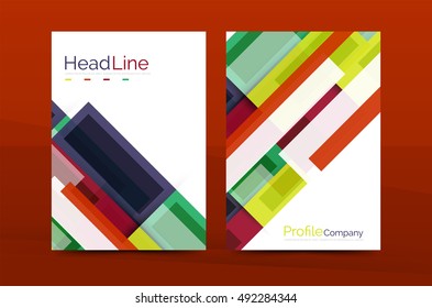 Straight lines geometric business report templates. Vector abstract background set