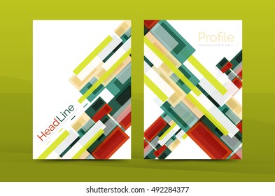 Straight lines geometric business report templates. Vector abstract background set