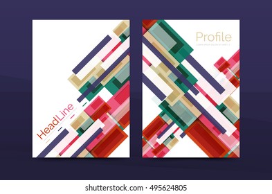 Straight lines geometric business report templates. Vector abstract background set