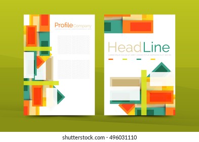 Straight lines geometric business report templates. Vector abstract background set