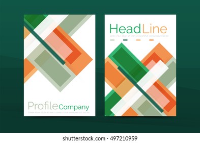Straight lines geometric business report templates. Vector abstract background set