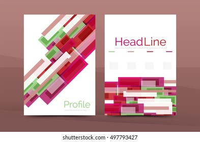 Straight lines geometric business report templates. Vector abstract background set