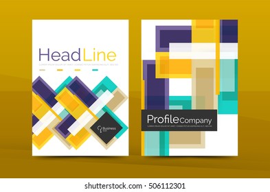Straight lines geometric business report templates. Vector abstract background set