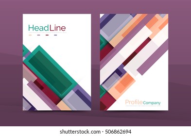 Straight lines geometric business report templates. Vector abstract background set