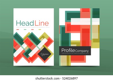 Straight lines geometric business report templates. Vector abstract background set