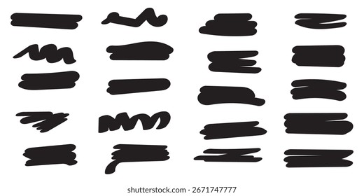Linhas retas de um marcador ou pincel para realçar e sublinhar. Ilustração vetorial.
