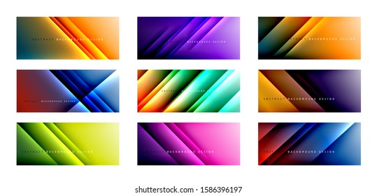 Straight lines with shadows and light on gradient backgrounds. Set of trendy simple fluid color gradient abstract backgrounds with dynamic straight shadow line effect. Vector Illustrations For