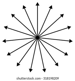 Straight lines spreading outside from center, black spoke like arrows