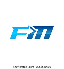 straight linked line bold logo, gradient blue colors,Initial FM monogram cool modern logo.