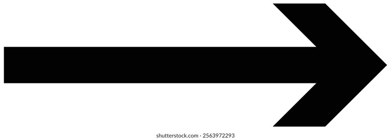 Straight long arrow. Black arrow pointing right. Bold thine long arrow. Vector illustration.