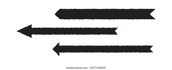 Straight long arrow. Black roughen straight long arrows vector isolated illustration.