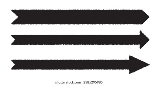 Straight long arrow. Black roughen straight long arrows vector isolated illustration.