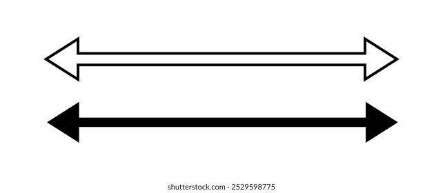 Flecha larga recta. Icono de flecha doble. Ilustración plana de Vector. Negro apuntando aislado sobre fondo blanco.