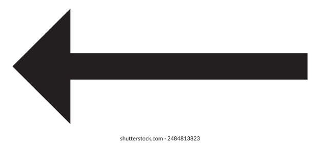 Straight long arrow icon, left pointing, black cursor, horizontal element, thick pointer vector icon isolated on white background.