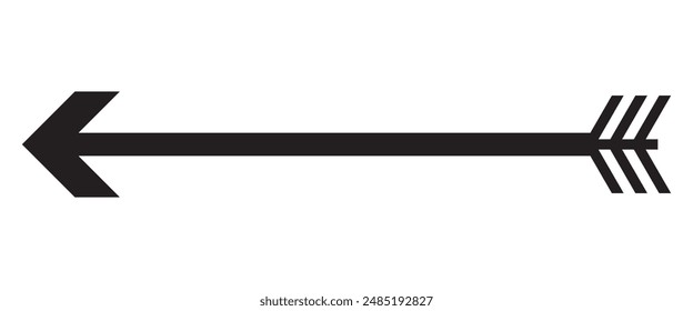Straight long arrow icon, pointing to the left, black cursor, horizontal element, thick pointer vector icon isolated on white background. Simple illustration. eps 10