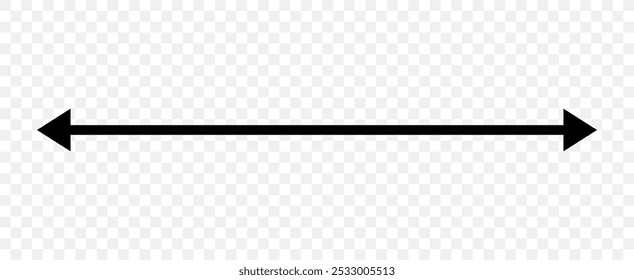 Straight Long Arrow. Icon of width, height, thickness, depth and length. Simple black symbol for measuring. Vector illustration on transparent background.