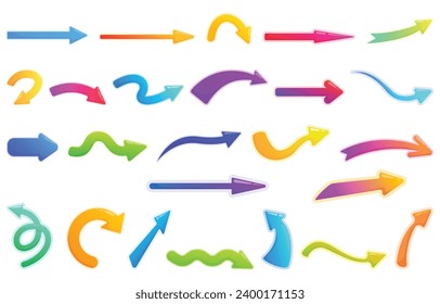 Straight long arrow icons set cartoon vector. Horizontal pin thick. Basic location