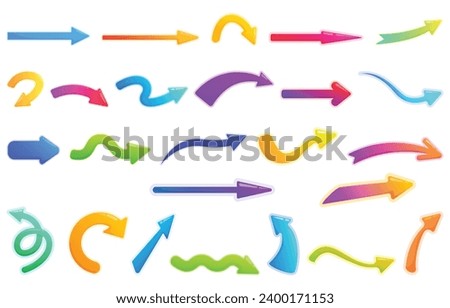 Straight long arrow icons set cartoon vector. Horizontal pin thick. Basic location