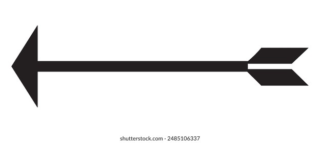 Straight long arrow, left pointing, black cursor, horizontal element, thick pointer vector icon isolated on white background.
