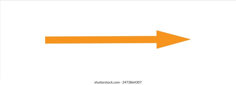 Straight long arrow, left thin line, Orange cursor, horizontal element, thick pointer vector icon isolated on white background. Simple illustration