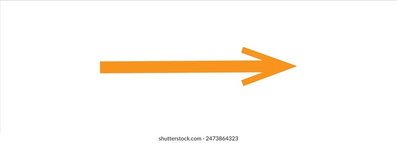 Straight long arrow, left thin line, Orange cursor, horizontal element, thick pointer vector icon isolated on white background. Simple illustration