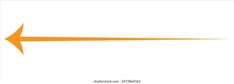 Straight long arrow, left thin line, Orange cursor, horizontal element, thick pointer vector icon isolated on white background. Simple illustration