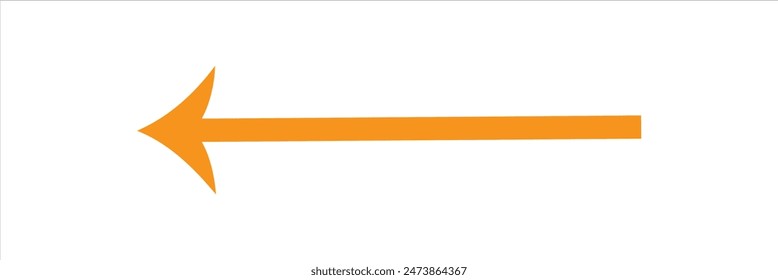 Straight long arrow, left thin line, Orange cursor, horizontal element, thick pointer vector icon isolated on white background. Simple illustration
