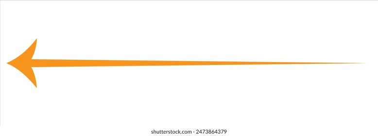 Straight long arrow, left thin line, Orange cursor, horizontal element, thick pointer vector icon isolated on white background. Simple illustration