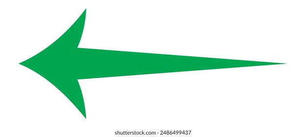 Straight long arrow, left thin line, horizontal element, thick pointer vector long arrow icon isolated on white background. Simple illustration. Green long arrow icon.