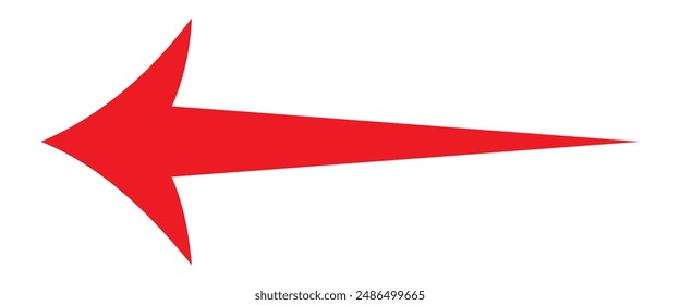 Straight long arrow, left thin line, horizontal element, thick pointer vector long arrow icon isolated on white background. Simple illustration. Red long arrow icon.