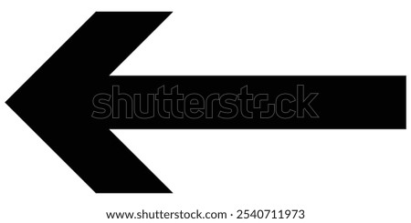 Straight long arrow, left thin line, black cursor, horizontal element, thick pointer vector icon isolated on white background. Simple illustration.