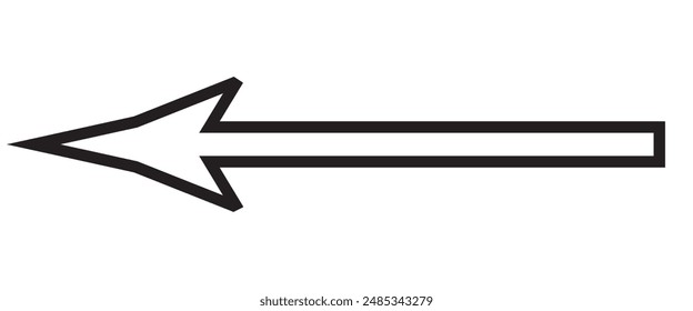 Straight long arrow linear vector icon. Black outline horizontal arrow pointing left. eps 10.