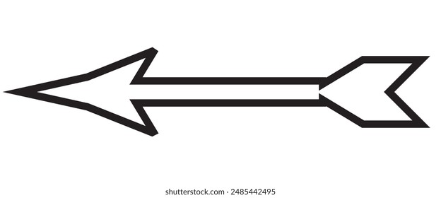 Straight long arrow linear vector icon. Black outline horizontal left pointing arrow. 10 eps.