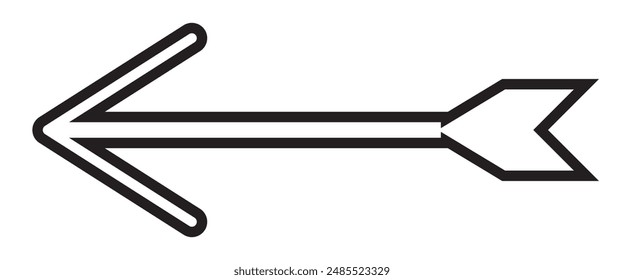 Straight long arrow linear vector icon. Black outline left pointing arrow. 10 eps