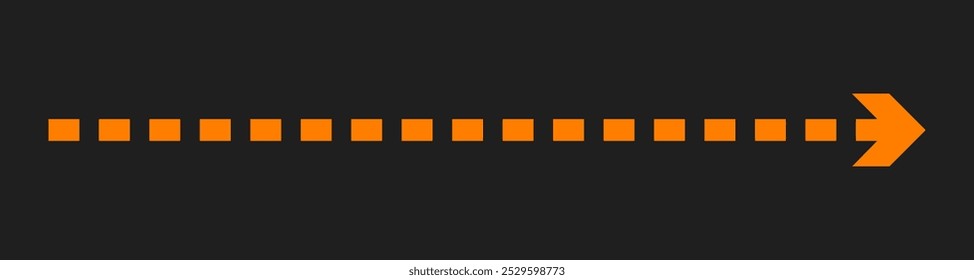Flecha larga recta. Icono de flecha de guiones naranja. Símbolo para App y Sitios web. Ilustración vectorial aislada sobre fondo negro.