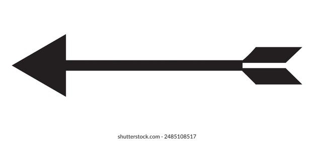 Straight long arrow, pointing left, black cursor, horizontal element, thick pointer vector icon isolated on white background.