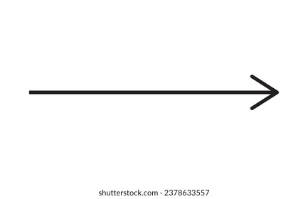 Straight long arrow, right thin line, black cursor, horizontal element, thick pointer vector icon isolated on white background. Simple illustration