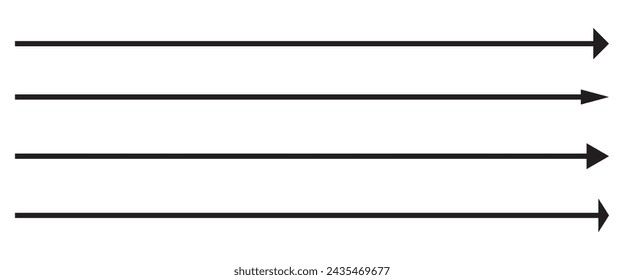 Straight long arrow, right thin line, black cursor, horizontal element, thick pointer vector icon isolated on white background. arrow straight, icon, vector illustration eps10. Long doodle arrow